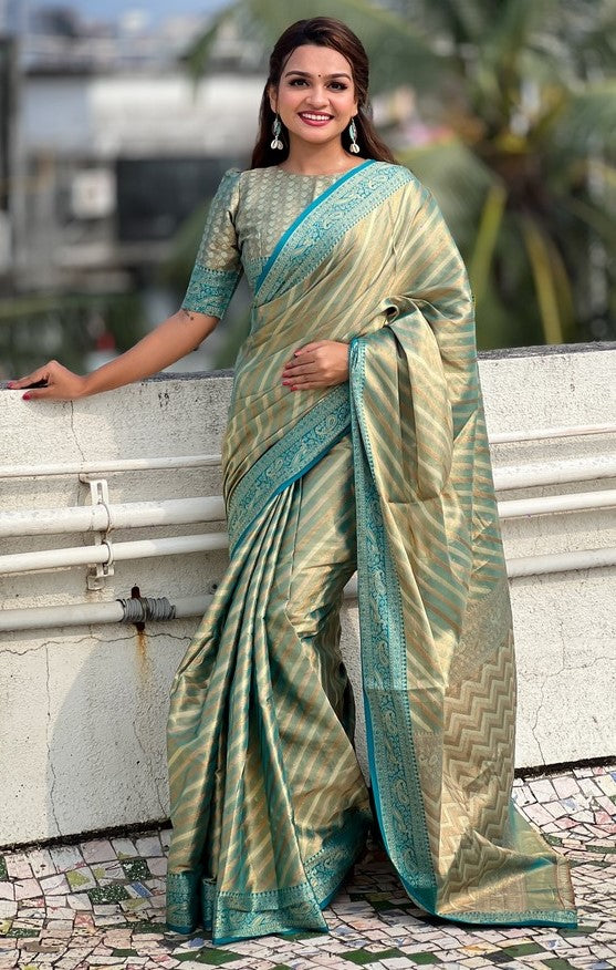 Ideal Blue Color Tissue Fabric Partywear Saree