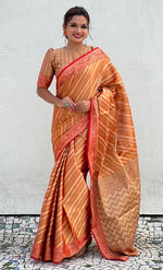 Ideal Orange Color Tissue Fabric Partywear Saree