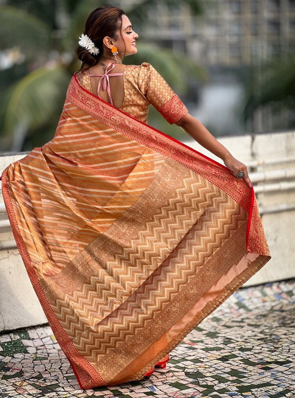 Ideal Orange Color Tissue Fabric Partywear Saree