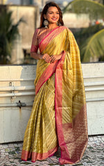 Ideal Yellow Color Tissue Fabric Partywear Saree