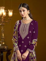 Tasteful Voilet Color Chinon Fabric Sharara Suit