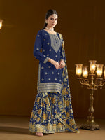 Tasteful Navy Blue Color Chinon Fabric Sharara Suit