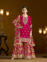 Tasteful Pink Color Chinon Fabric Sharara Suit