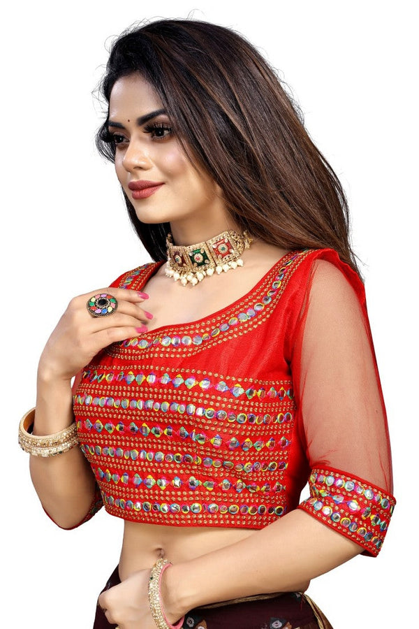 Lovely Red Color Silk Fabric Blouse