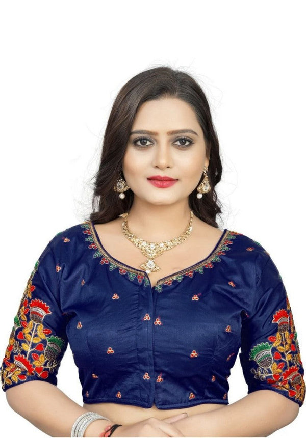 Lovely Navy Blue Color Silk Fabric Blouse