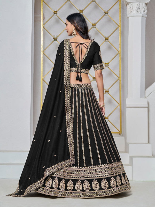 Lovely Black Color Art Silk Fabric Party Wear Lehenga