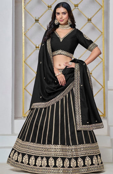 Lovely Black Color Art Silk Fabric Party Wear Lehenga