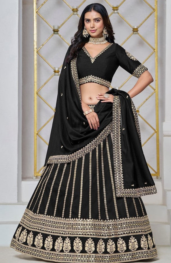 Lovely Black Color Art Silk Fabric Party Wear Lehenga