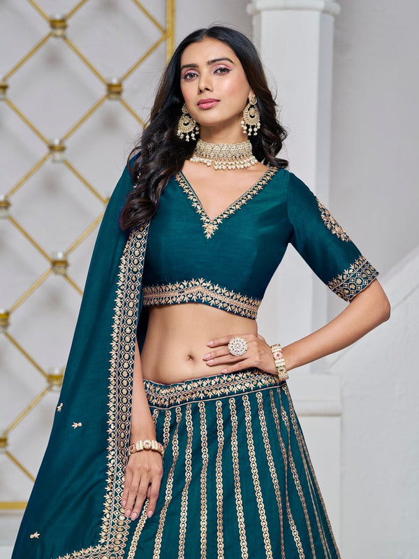 Lovely Teal Color Art Silk Fabric Party Wear Lehenga