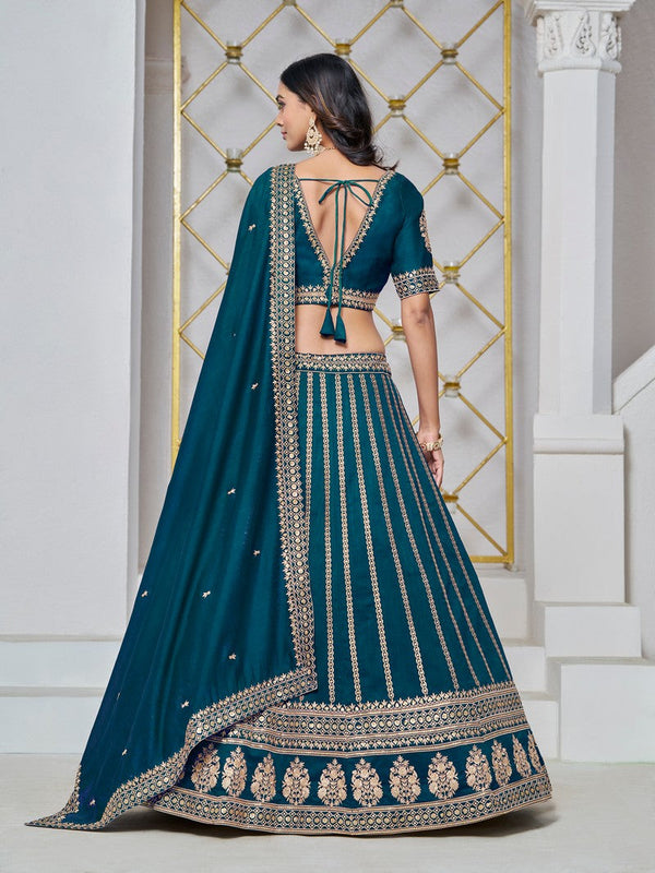 Lovely Teal Color Art Silk Fabric Party Wear Lehenga