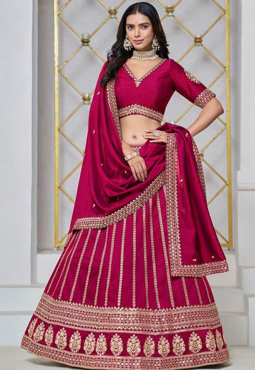 Lovely Pink Color Art Silk Fabric Party Wear Lehenga