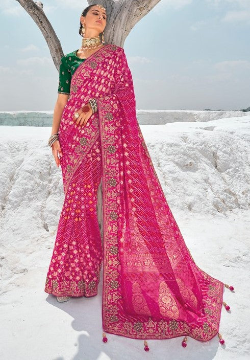 Beauteous Pink Color Georgette Fabric Partywear Saree