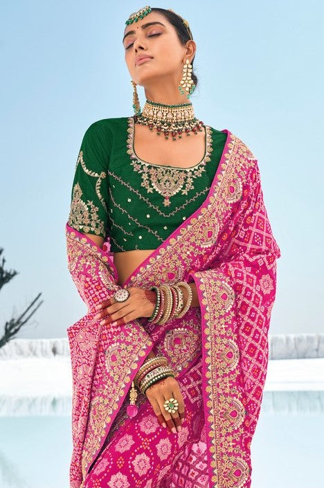 Beauteous Pink Color Georgette Fabric Partywear Saree