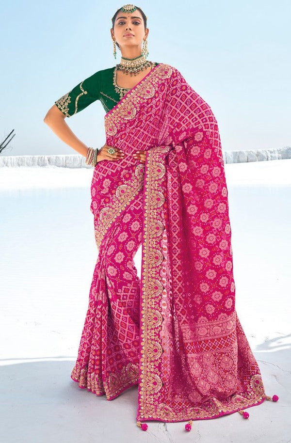 Beauteous Pink Color Georgette Fabric Partywear Saree