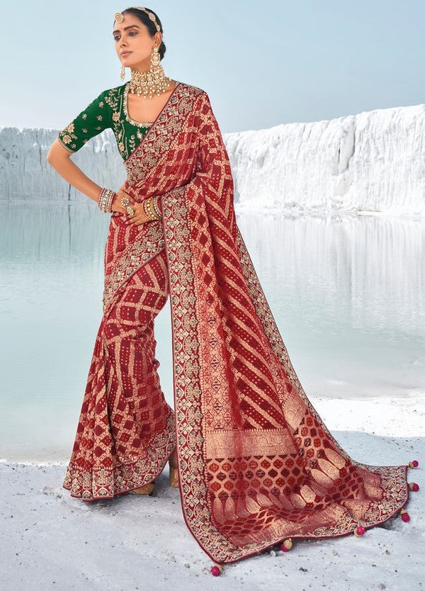 Beauteous Maroon Color Georgette Fabric Partywear Saree