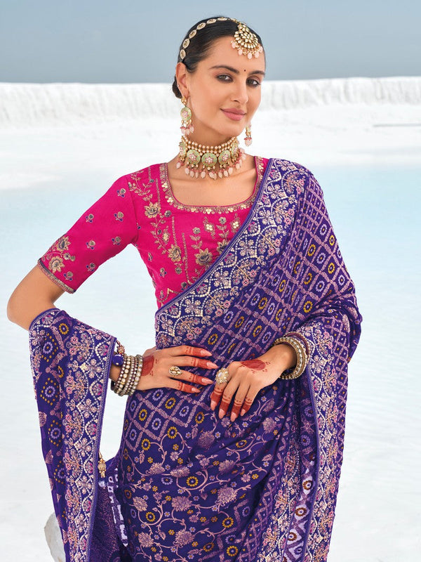 Beauteous Purple Color Georgette Fabric Partywear Saree