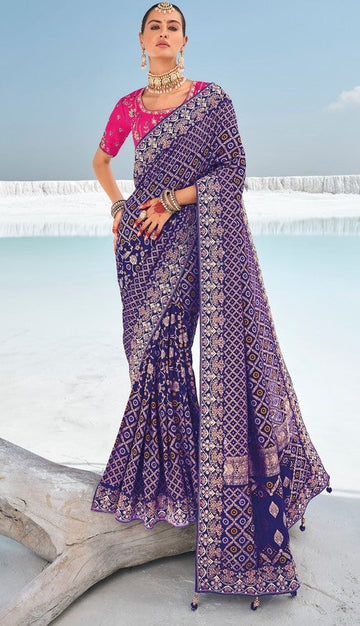 Beauteous Purple Color Georgette Fabric Partywear Saree