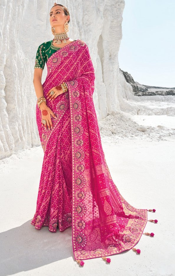 Beauteous Pink Color Georgette Fabric Partywear Saree