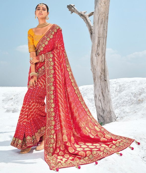 Beauteous Red Color Georgette Fabric Partywear Saree