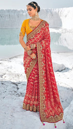 Beauteous Red Color Georgette Fabric Partywear Saree