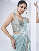 Pretty Aqua  Color Satin Fabric Readymade Saree