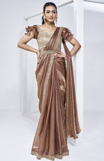 Pretty Brown Color Satin Fabric Readymade Saree