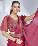 Pretty Pink Color Satin Fabric Readymade Saree