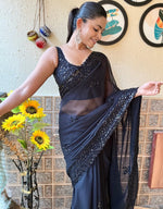 Beauteous Black Color Georgette Fabric Partwear Saree