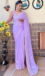 Beauteous Purple Color Georgette Fabric Partwear Saree