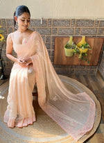 Beauteous Peach Color Georgette Fabric Partwear Saree