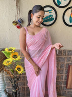 Beauteous Pink Color Georgette Fabric Partwear Saree