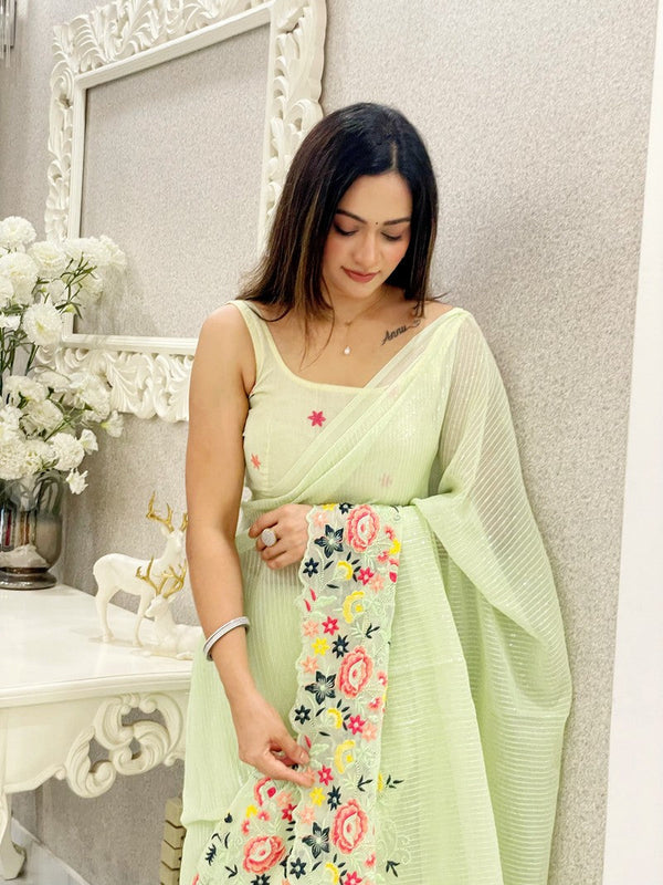 Beauteous Green Color Shimmer Fabric Designer Saree