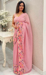 Beauteous Pink Color Shimmer Fabric Designer Saree