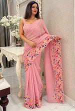 Beauteous Pink Color Shimmer Fabric Designer Saree