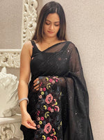 Beauteous Black Color Shimmer Fabric Designer Saree