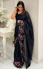 Beauteous Black Color Shimmer Fabric Designer Saree