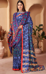 Dazzling Blue Color Pashmina Fabric Casual Saree With Shawl