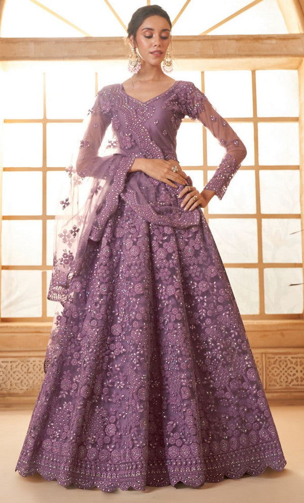 Beautiful Purple Color Net Fabric Party Wear Lehenga