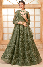 Beautiful Green Color Net Fabric Party Wear Lehenga