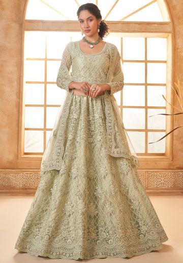 Beautiful Green Color Net Fabric Party Wear Lehenga