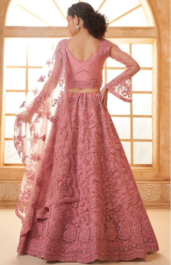 Beautiful Pink Color Net Fabric Party Wear Lehenga