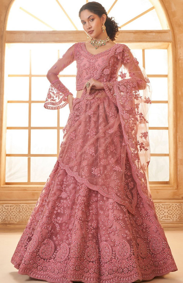 Beautiful Pink Color Net Fabric Party Wear Lehenga