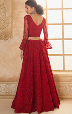 Beautiful Red Color Net Fabric Party Wear Lehenga