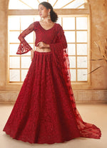 Beautiful Red Color Net Fabric Party Wear Lehenga