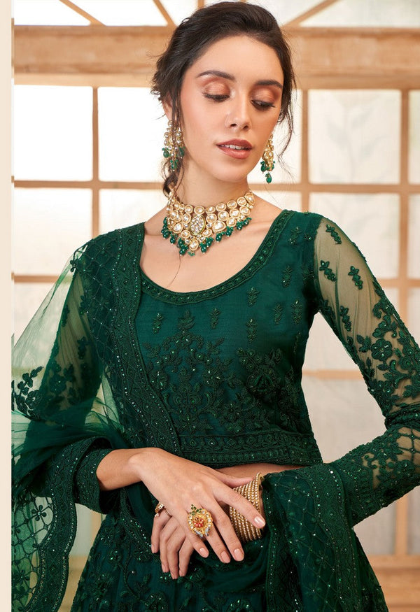 Beautiful Green Color Net Fabric Party Wear Lehenga