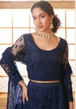 Beautiful Navy Blue Color Net Fabric Party Wear Lehenga