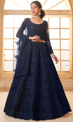 Beautiful Navy Blue Color Net Fabric Party Wear Lehenga