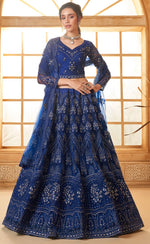 Beautiful Blue Color Net Fabric Party Wear Lehenga