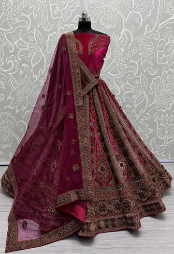 Magnetic Magenta Color Velvet Fabric Bridal Lehenga