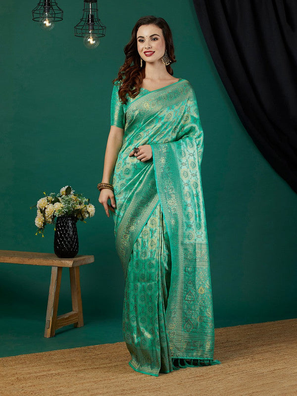 Beautiful Turquoise Color Kanchipuram Fabric Designer Saree